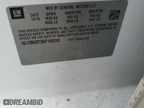2016 Chevrolet Malibu LS with VIN 1G1ZB5ST3GF189202, listed as a Copart auction lot 61552495 with 93,888 mi miles and Salvage title. Bid and sale history available at DreamBid. Image 13.
