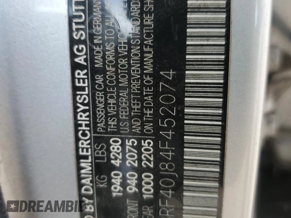 2004 Mercedes-Benz C 230 Kompressor with VIN WDBRF40J84F452074, listed as a Copart auction lot 56025015 with Not provided miles and Salvage title. Bid and sale history available at DreamBid. Image 12.