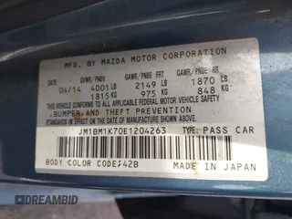 2014 Mazda 3 i Sport with VIN JM1BM1K70E1204263, listed as a IAAI auction lot 42068205 with 153,139 mi miles and . Bid and sale history available at carsss.com. Image 9.