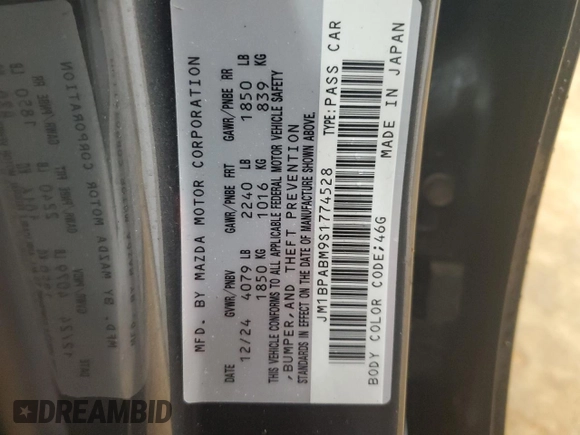 2025 Mazda 3 S Select Sport with VIN JM1BPABM9S1774528, listed as a Copart auction lot 56699005 with 6,922 mi miles and Non repairable. Bid and sale history available at DreamBid. Image 12.