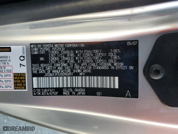 2007 Toyota FJ Cruiser with VIN JTEBU11F570090497, listed as a Copart auction lot 52139245 with 212,168 mi miles and Salvage Title. Bid and sale history available at carsss.com. Image 16.