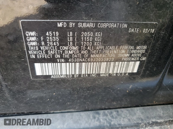 2018 Subaru Legacy Premium с VIN 4S3BNAC69J3033823, выставлен на аукционе Copart как лот 56400224 с пробегом 16 715 миль миль и Списание • Salvage title. История ставок и продаж доступна на DreamBid. Изображение 13.