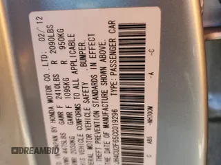 2012 Acura TSX Tech Pkg with VIN JH4CU2F65CC019296, listed as a Copart auction lot 50665225 with 191,888 mi miles and Salvage Title. Bid and sale history available at carsss.com. Image 15.