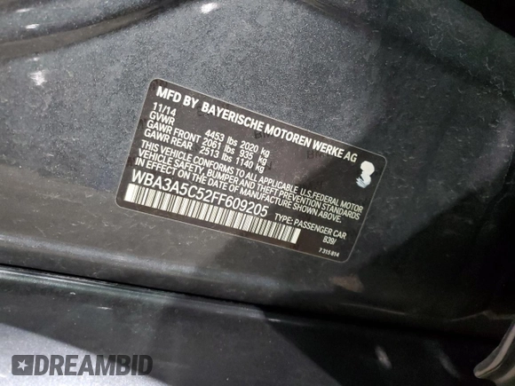 2015 BMW 3 Series 328i with VIN WBA3A5C52FF609205, listed as a Copart auction lot 87276564 with 74,692 mi miles and Salvage Title. Bid and sale history available at carsss.com. Image 12.