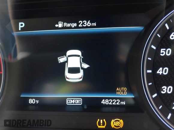 2019 Genesis G70 2.0T Advanced with VIN KMTG44LA2KU034212, listed as a IAAI auction lot 41780111 with 48,222 mi miles. Bid and sale history available at carsss.com. Image 15.
