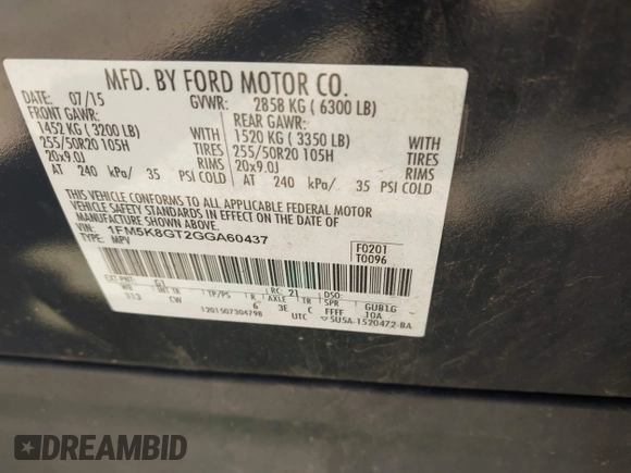 2016 Ford Explorer Sport с VIN 1FM5K8GT2GGA60437, выставлен на аукционе IAAI как лот 42605244 с пробегом 219 099 миль миль и . История ставок и продаж доступна на DreamBid. Изображение 9.