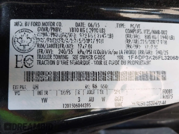 2015 Ford Focus SE with VIN 1FADP3K26FL320689, listed as a IAAI auction lot 42160904 with 95,136 mi miles and . Bid and sale history available at DreamBid. Image 9.