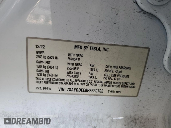 2023 Tesla Model Y Long Range with VIN 7SAYGDEE8PF620703, listed as a Copart auction lot 54655105 with 29,538 mi miles and Salvage Title. Bid and sale history available at DreamBid. Image 13.
