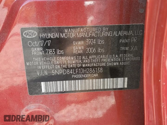 2018 Hyundai Elantra Value Edition with VIN 5NPD84LF1JH286138, listed as a Copart auction lot 51749835 with 93,792 mi miles and Salvage Title. Bid and sale history available at DreamBid. Image 14.