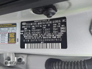 2013 Kia Sorento LX with VIN 5XYKTDA20DG347612, listed as a IAAI auction lot 42809304 with 115,452 mi miles and . Bid and sale history available at DreamBid. Image 9.