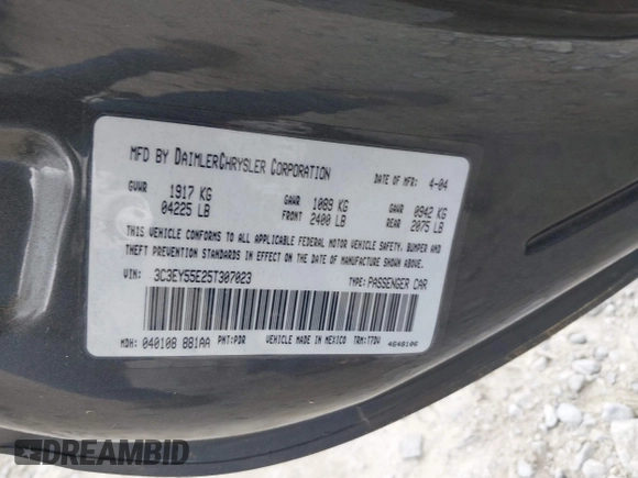 2005 Chrysler PT Cruiser Touring with VIN 3C3EY55E25T307023, listed as a IAAI auction lot 41921262 with 129,257 mi miles and . Bid and sale history available at DreamBid. Image 9.