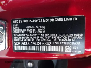 2021 Rolls-Royce Ghost z VIN SCATV0C04MU206342, wystawiony jako IAAI lot #41038269 z przebiegiem 15 298 mil mil oraz . Historia ofert i sprzedaży dostępna na DreamBid. Obrazek 9.