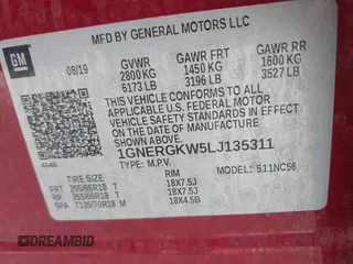 2020 Chevrolet Traverse LT Cloth with VIN 1GNERGKW5LJ135311, listed as a IAAI auction lot 42638602 with 106,860 mi miles and . Bid and sale history available at DreamBid. Image 9.