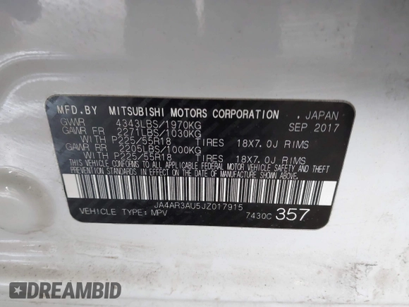 2018 Mitsubishi Outlander Sport ES 2.0 with VIN JA4AR3AU5JZ017915, listed as a IAAI auction lot 41515451 with 120,082 mi miles. Bid and sale history available at carsss.com. Image 9.