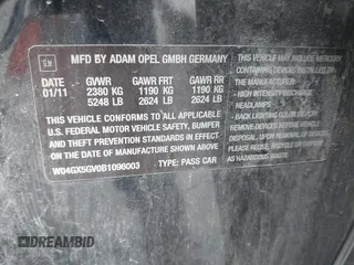 2011 Buick Regal CXL Turbo TO3 с VIN W04GX5GV0B1096003, выставлен на аукционе IAAI как лот 42658082 с пробегом 119 462 миль миль и . История ставок и продаж доступна на DreamBid. Изображение 9.