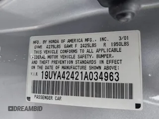 2001 Acura CL with VIN 19UYA42421A034963, listed as a IAAI auction lot 42091143 with 134,513 mi miles. Bid and sale history available at carsss.com. Image 9.