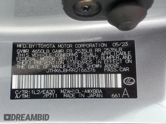 2024 Lexus UX with VIN JTHX6JBH9R2166376, listed as a Copart auction lot 85294644 with 6,173 mi miles and Salvage Title. Bid and sale history available at carsss.com. Image 16.