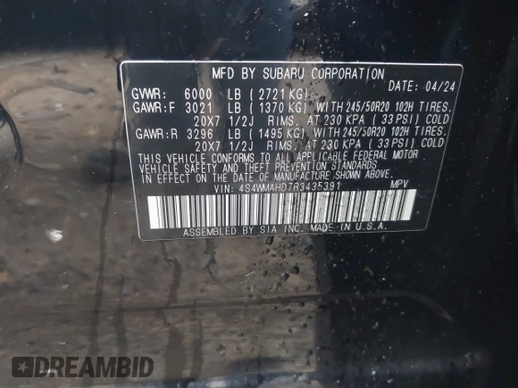 2024 Subaru Ascent Onyx with VIN 4S4WMAHD7R3435391, listed as a IAAI auction lot 42241718 with 18,356 mi miles and . Bid and sale history available at DreamBid. Image 9.