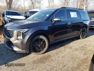 2025 Kia Carnival SX with VIN KNDNE5K39S6459121, listed as a Copart auction lot 85050024 with 0 mi miles and Salvage Title. Bid and sale history available at carsss.com. Image 1.
