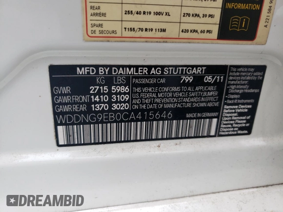 2012 Mercedes-Benz S 550 with VIN WDDNG9EB0CA415646, listed as a Copart auction lot 80232034 with 130,113 mi miles and Salvage Title. Bid and sale history available at DreamBid. Image 12.