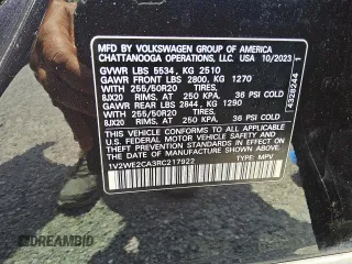 2024 Volkswagen Atlas SE z VIN 1V2WE2CA3RC217922, wystawiony jako Copart lot #55865475 z przebiegiem 40 708 mil mil oraz Czysty tytuł • Clean title. Historia ofert i sprzedaży dostępna na DreamBid. Obrazek 13.