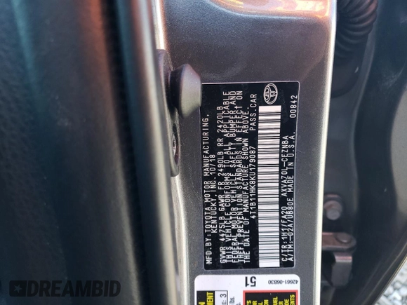 2019 Toyota Camry LE with VIN 4T1B11HK8KU179087, listed as a Copart auction lot 52373775 with 33,215 mi miles and Salvage Title. Bid and sale history available at carsss.com. Image 14.