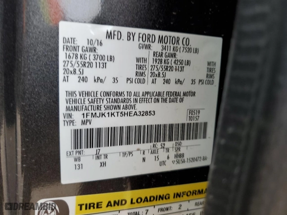 2017 Ford Expedition EL Limited with VIN 1FMJK1KT5HEA32853, listed as a Copart auction lot 78860874 with 67,192 mi miles and Salvage Title. Bid and sale history available at carsss.com. Image 13.