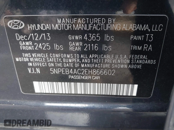 2014 Hyundai Sonata GLS with VIN 5NPEB4AC2EH866602, listed as a IAAI auction lot 41252094 with 101,377 mi miles and . Bid and sale history available at carsss.com. Image 9.