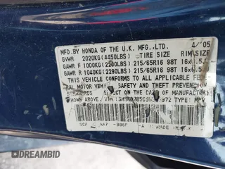2005 Honda CR-V LX with VIN SHSRD78565U333972, listed as a IAAI auction lot 41894555 with 161,254 mi miles. Bid and sale history available at carsss.com. Image 9.