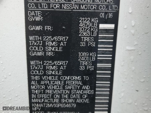 2016 Nissan Rogue S with VIN KNMAT2MV1GP654679, listed as a Copart auction lot 49960065 with 0 mi miles and Salvage Title. Bid and sale history available at carsss.com. Image 13.