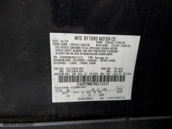 2019 Ford Police Interceptor Sedan with VIN 1FAHP2MK7KG113157, listed as a Copart auction lot 85688074 with 82,682 mi miles and Salvage Title. Bid and sale history available at carsss.com. Image 12.