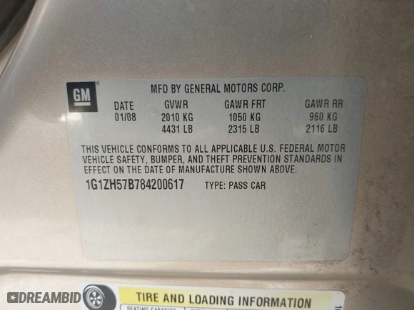 2008 Chevrolet Malibu LT w/1LT with VIN 1G1ZH57B784200617, listed as a IAAI auction lot 41980151 with 231,870 mi miles. Bid and sale history available at carsss.com. Image 9.