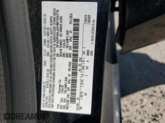 2017 Ford Fiesta S z VIN 3FADP4AJ2HM169379, wystawiony jako Copart lot #57643145 z przebiegiem 254 726 mil mil oraz Szkody całkowita. Historia ofert i sprzedaży dostępna na DreamBid. Obrazek 13.