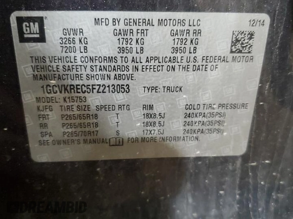 2015 Chevrolet Silverado 1500 LT with VIN 1GCVKREC5FZ213053, listed as a Copart auction lot 48500845 with 104,164 mi miles and Salvage Title. Bid and sale history available at DreamBid. Image 12.