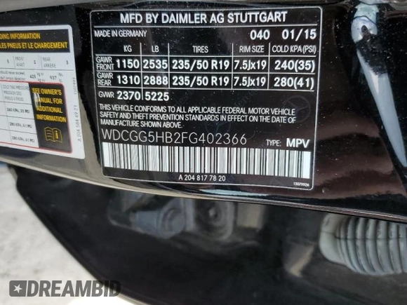 2015 Mercedes-Benz GLK 350 with VIN WDCGG5HB2FG402366, listed as a Copart auction lot 71533444 with 49,349 mi miles and Non Repairable. Bid and sale history available at DreamBid. Image 14.