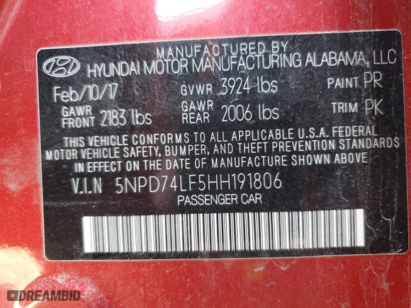 2017 Hyundai Elantra SE with VIN 5NPD74LF5HH191806, listed as a Copart auction lot 82829414 with 145,488 mi miles and Salvage Title. Bid and sale history available at carsss.com. Image 12.