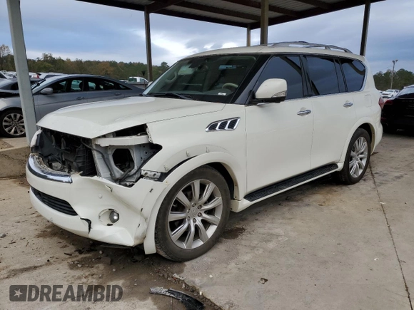 2012 Infiniti QX56 7-passenger with VIN JN8AZ2NE5C9017245, listed as a Copart auction lot 79654654 with 153,294 mi miles and Salvage Title. Bid and sale history available at carsss.com. Image 1.