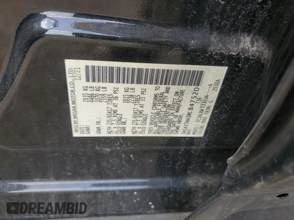 2021 Nissan Rogue S with VIN 5N1AT3AA1MC847520, listed as a Copart auction lot 56016805 with 62,531 mi miles and Salvage title. Bid and sale history available at DreamBid. Image 13.