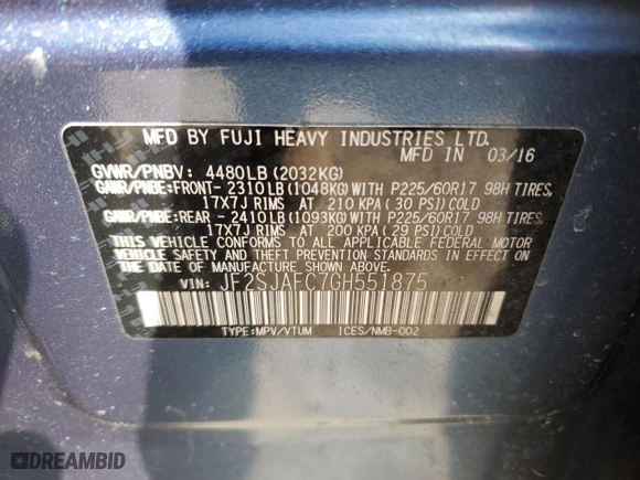 2016 Subaru Forester 2.5i Premium with VIN JF2SJAFC7GH551875, listed as a Copart auction lot 46603445 with 77,360 mi miles and Salvage Title. Bid and sale history available at carsss.com. Image 13.