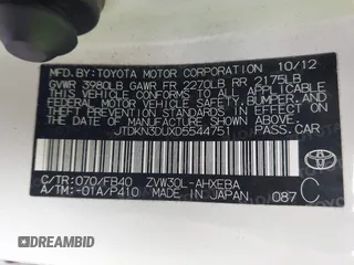 2013 Toyota Prius One with VIN JTDKN3DUXD5544751, listed as a IAAI auction lot 42019257 with 154,450 mi miles and . Bid and sale history available at carsss.com. Image 9.