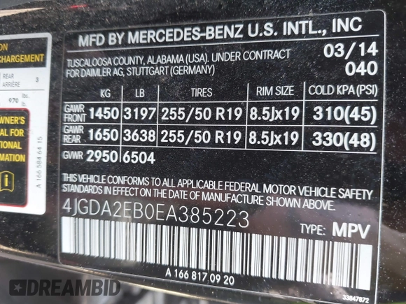 2014 Mercedes-Benz M 350 z VIN 4JGDA2EB0EA385223, wystawiony jako IAAI lot #42056714 z przebiegiem 185 750 mil mil oraz . Historia ofert i sprzedaży dostępna na DreamBid. Obrazek 9.
