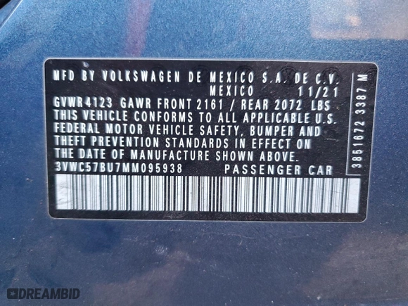 2021 Volkswagen Jetta S with VIN 3VWC57BU7MM095938, listed as a Copart auction lot 41639795 with 23,962 mi miles and Salvage Title. Bid and sale history available at carsss.com. Image 12.