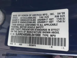 2009 Honda CR-V EX with VIN 5J6RE48589L041000, listed as a IAAI auction lot 41936620 with 149,227 mi miles. Bid and sale history available at carsss.com. Image 9.