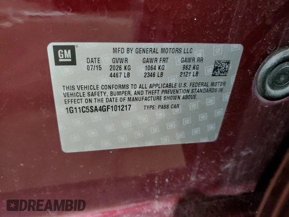2016 Chevrolet Malibu Limited LT with VIN 1G11C5SA4GF101217, listed as a Copart auction lot 76264364 with 82,865 mi miles and Clean Title. Bid and sale history available at carsss.com. Image 12.