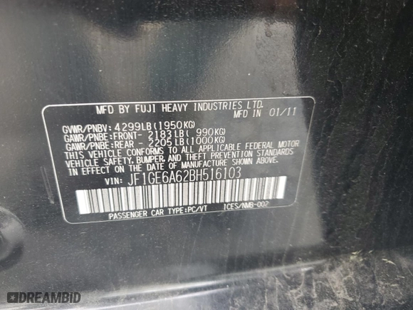2011 Subaru Impreza Sedan 2.5i with VIN JF1GE6A62BH516103, listed as a Copart auction lot 52168035 with 165,679 mi miles and Salvage Title. Bid and sale history available at carsss.com. Image 14.