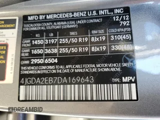 2013 Mercedes-Benz M 350 with VIN 4JGDA2EB7DA169643, listed as a Copart auction lot 76884404 with Not Provided miles and Salvage Title. Bid and sale history available at carsss.com. Image 15.