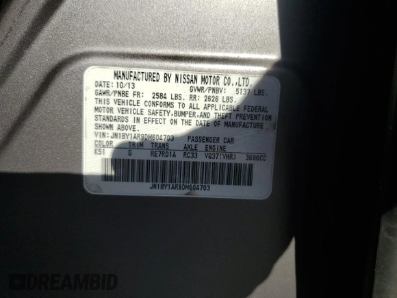 2013 Infiniti M37 with VIN JN1BY1AR9DM604703, listed as a Copart auction lot 77650014 with 104,675 mi miles and Salvage Title. Bid and sale history available at carsss.com. Image 12.