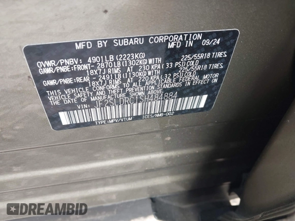 2025 Subaru Forester Limited z VIN JF2SLDRC1SH484884, wystawiony jako IAAI lot #41590511 z przebiegiem 4 933 mil mil oraz . Historia ofert i sprzedaży dostępna na DreamBid. Obrazek 9.