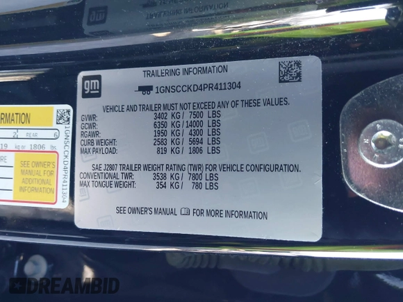 2023 Chevrolet Suburban LT with VIN 1GNSCCKD4PR411304, listed as a IAAI auction lot 41243006 with 41,830 mi miles and . Bid and sale history available at DreamBid. Image 9.