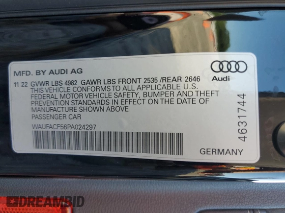 2023 Audi A5 Sportback S line Premium Plus with VIN WAUFACF56PA024297, listed as a Copart auction lot 47463233 with 4,645 mi miles. Bid and sale history available at carsss.com. Image 15.